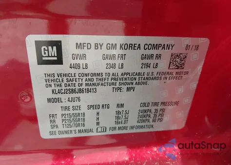 2018 Buick Encore Sport Touring from USA, damaged, VIN KL4CJ2SB6JB618413